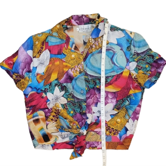 *set* Vintage Rafaella 100% silk pleated skirt with silk tie blouse Women's M/L - Picture 5 of 15